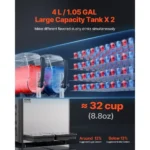 VEVOR Commercial Slushy Machine, 4Lx2 Double Tank Frozen Drink Machine, 32 Cups Stainless Steel Margarita Smoothie Frozen Drink Maker, Slushie Maker for Home Party Restaurants Cafe Bars - Image 2