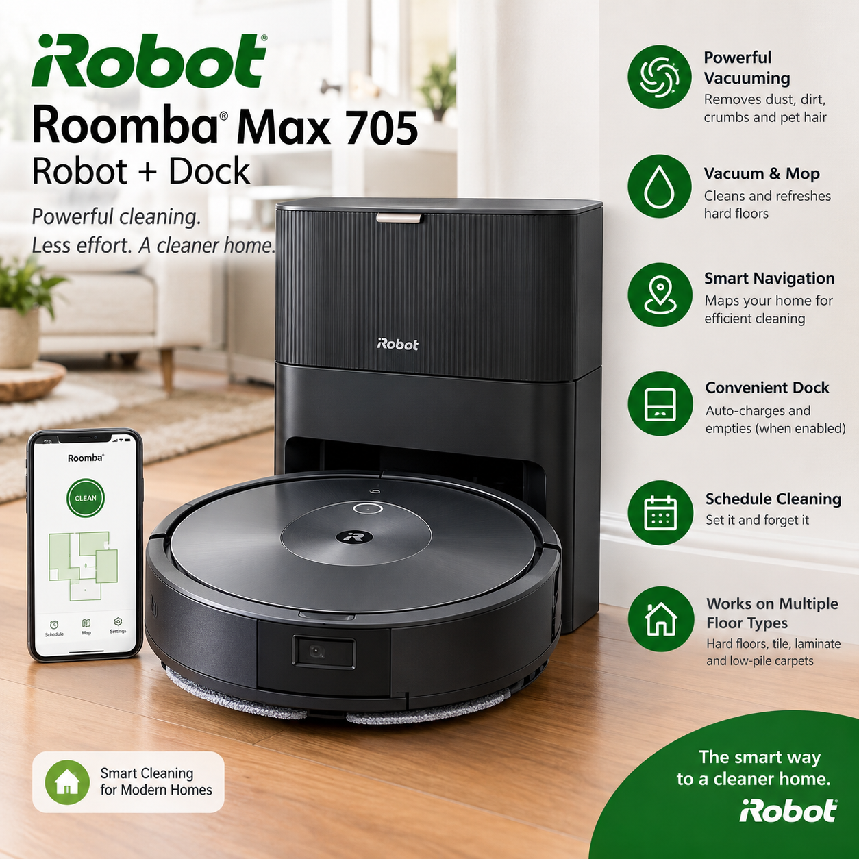 ROBOT VACUUM CLEANER Irobot Roomba Max 705 Robot + Dock